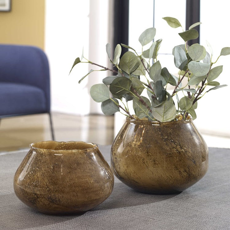 Uttermost Tortoise Bubbled Glass Set of 2 Vases