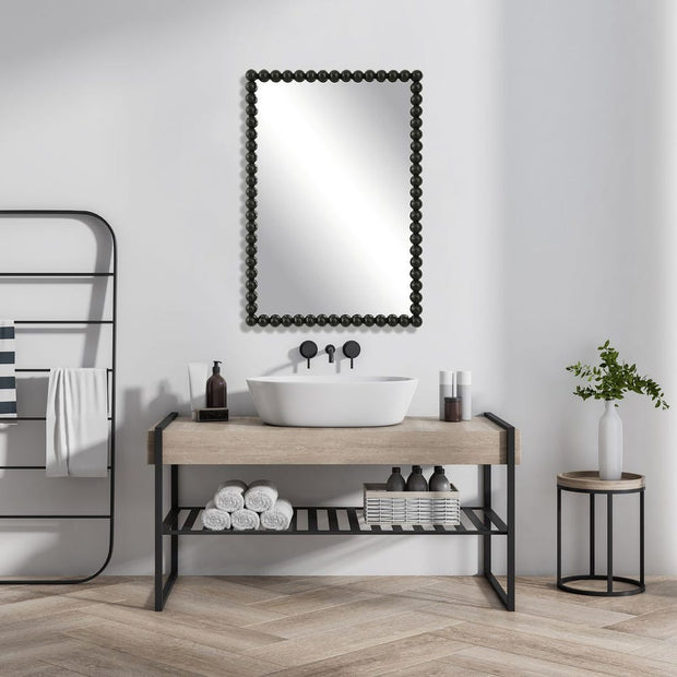 Uttermost Serna Beaded Satin Black Vanity Mirror