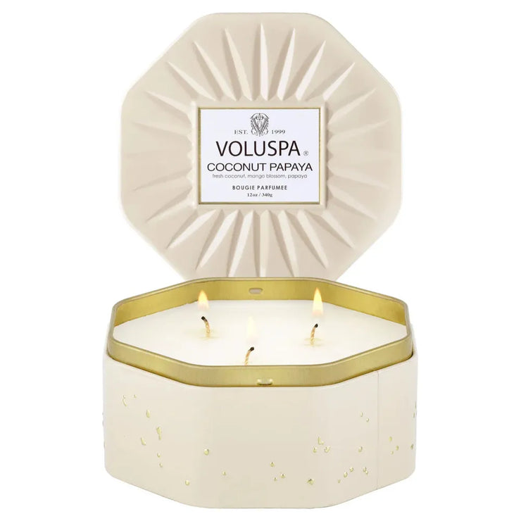 Voluspa Coconut Payaya 3 Wick Tin Octagon Candle ~ 12oz