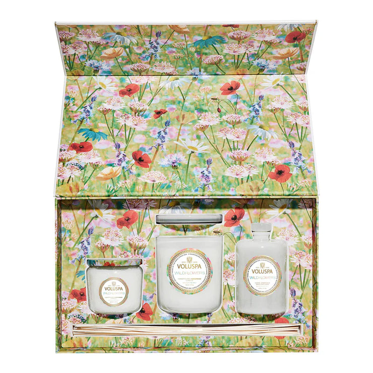 Voluspa Wildflowers Classic Candle, Petite Jar Candle,And Reed Diffuser Gift Set