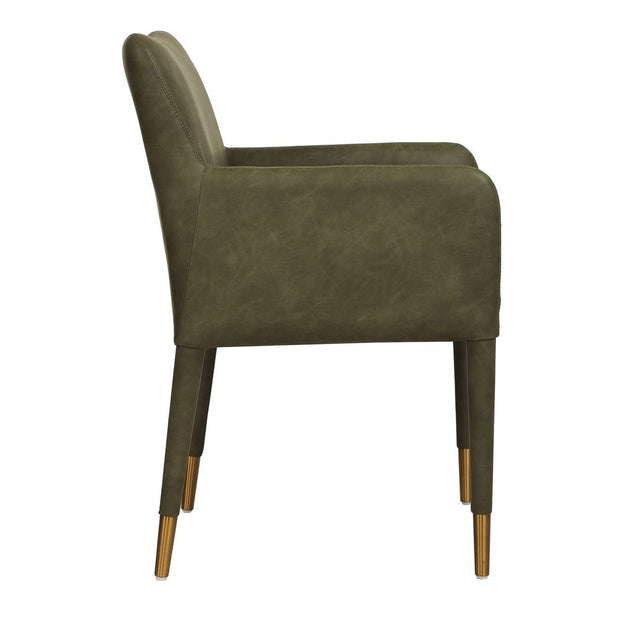 Uttermost Conifer Pine Green Distressed Faux Leather Modern Dining ArmChair