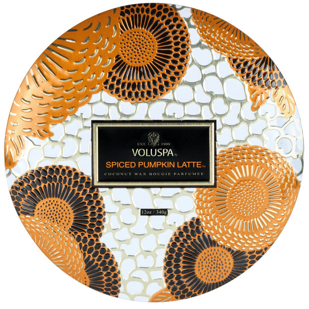 Voluspa Spiced Pumpkin Latte 3 Wick Tin Candle ~ LIMITED QUANTITIES