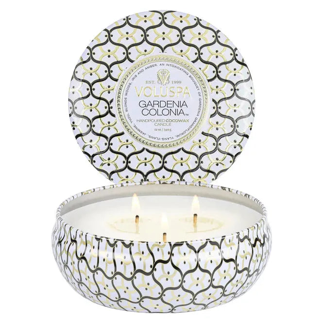 Voluspa Gardenia Colonia 3 Wick Tin Candle ~12oz