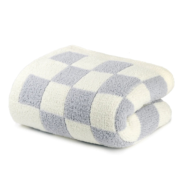 Kashwere  Blankets Ultra Soft Check Cozy Throws Available In Teddy/Crème, Creme/Linen, Soapstone/Linen, Ice Blue/Creme and Iris/Creme