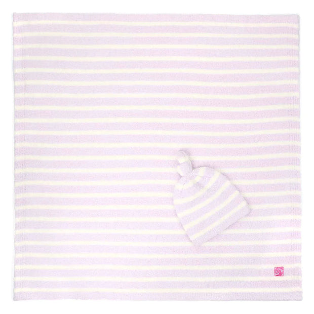 Kashwere Baby Ultra Plush Iris with Crème Mini Stripe Baby Blanket & Cap