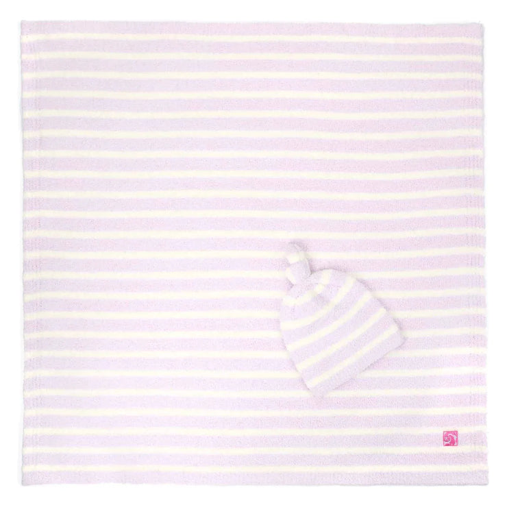 Kashwere Baby Ultra Plush Iris with Crème Mini Stripe Baby Blanket & Cap