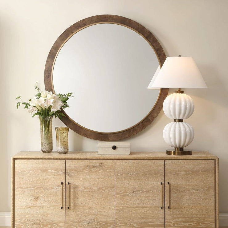 Uttermost Cleveland Antique Gold And Natural Grain Round Mirror