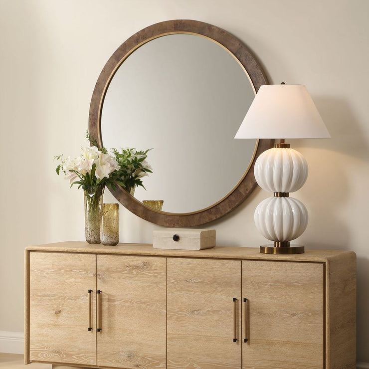 Uttermost Cleveland Antique Gold And Natural Grain Round Mirror