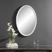 Uttermost Serna Beaded Matte White Oval Mirror