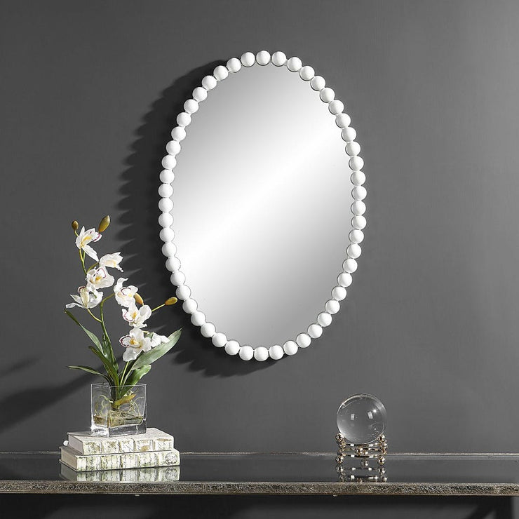 Uttermost Serna Beaded Matte White Oval Mirror