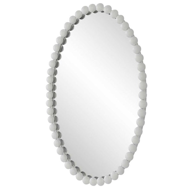 Uttermost Serna Beaded Matte White Oval Mirror