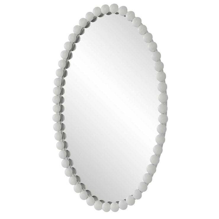 Uttermost Serna Beaded Matte White Oval Mirror
