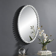 Uttermost Serna Beaded Matte White Oval Mirror