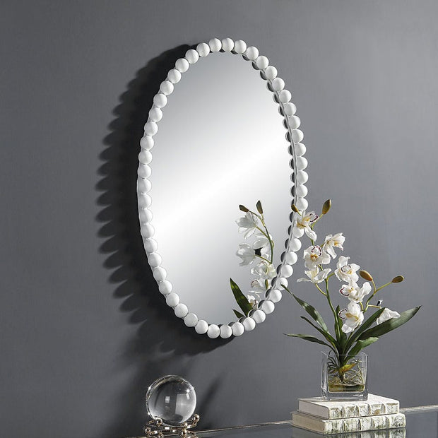 Uttermost Serna Beaded Matte White Oval Mirror