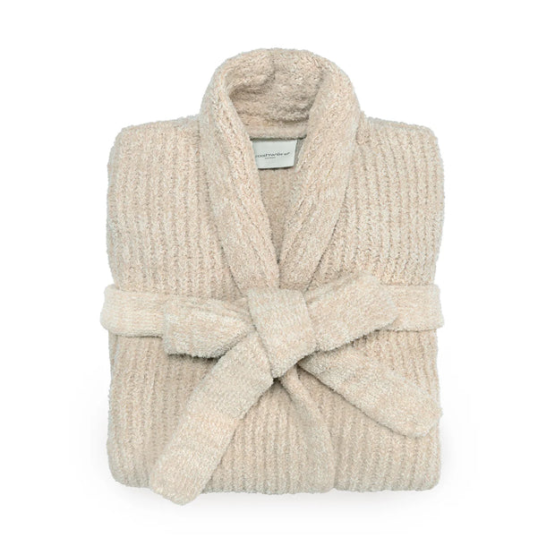 Kashwere Ojai Wheat and Linen Ribbed Heathered Robe Chenilla Classic