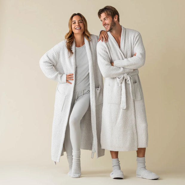 Kashwere Ojai Creme and Soapstone Ribbed Heathered Robe Chenilla Classic