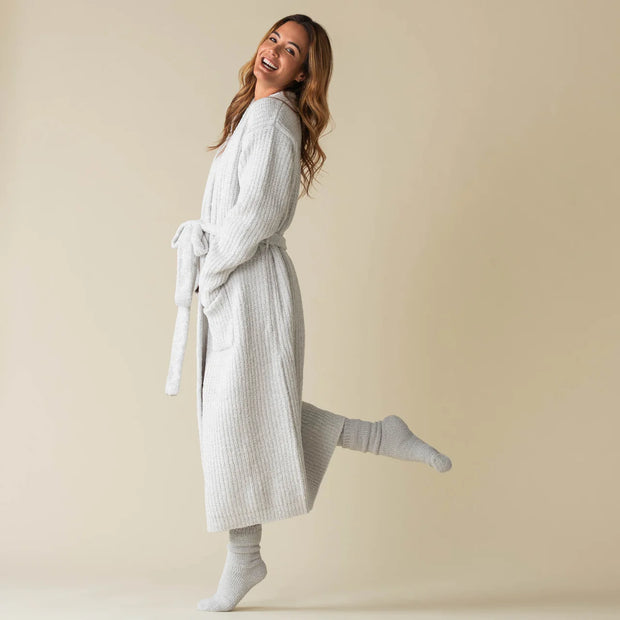 Kashwere Ojai Creme and Soapstone Ribbed Heathered Robe Chenilla Classic