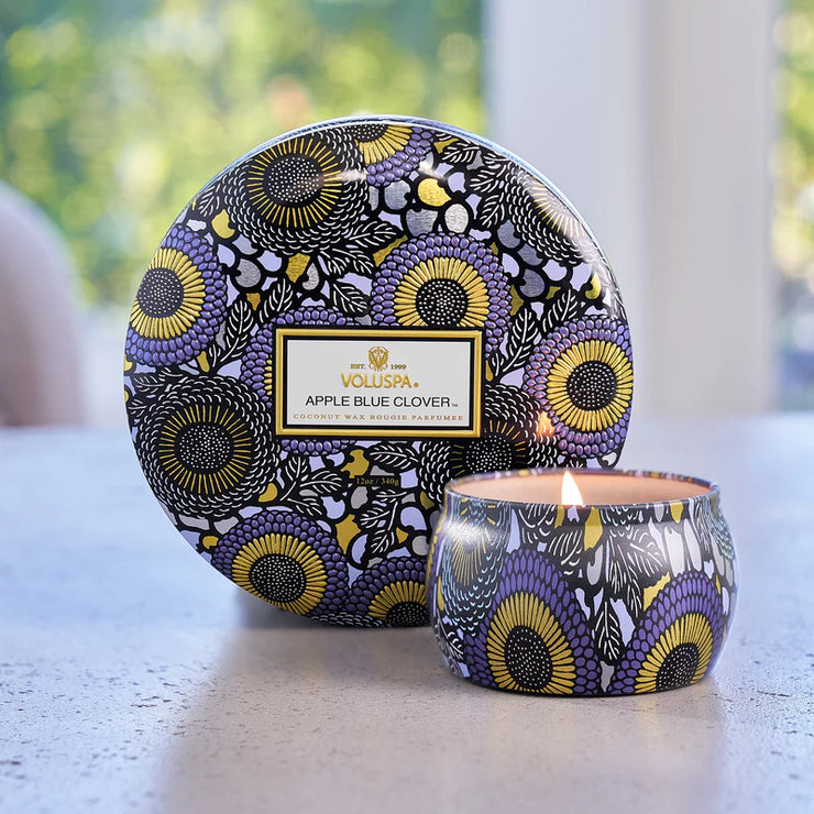 Voluspa Apple Blue Clover Mini Tin Candle ~ 4oz