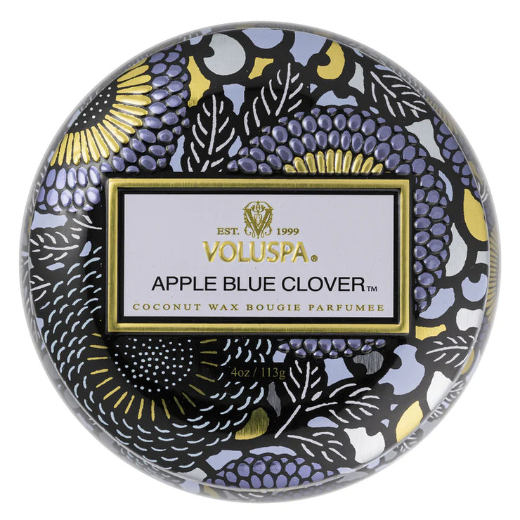 Voluspa Apple Blue Clover Mini Tin Candle ~ 4oz