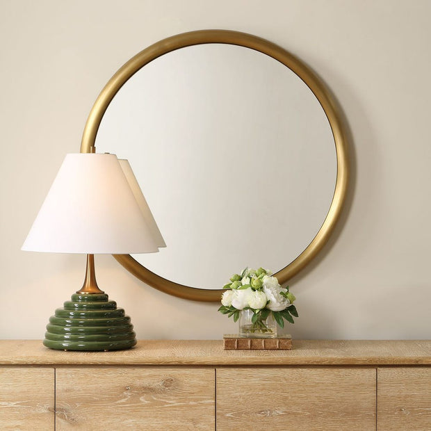 Uttermost Atkinson Plated Antique Brass Round Mirror