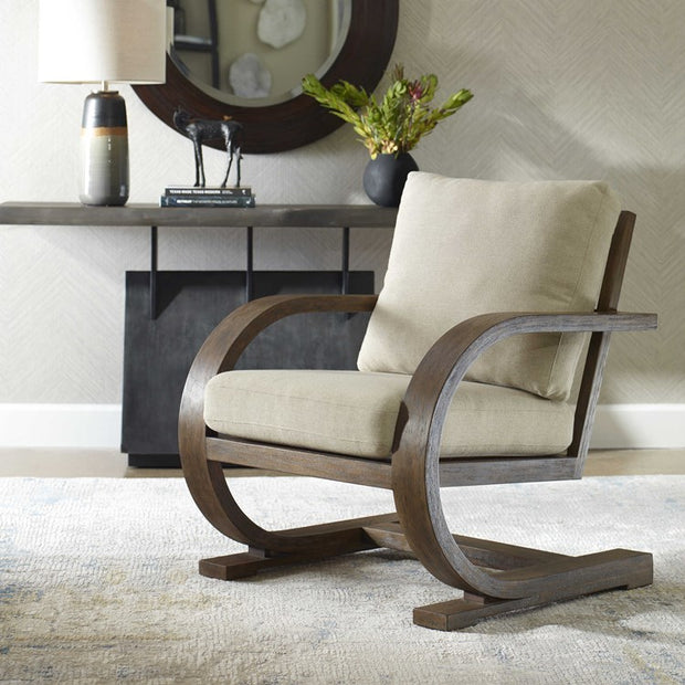 Uttermost Bedrich Neutral Cushion Fabric Mango Wood Modern Accent Lounge Chair