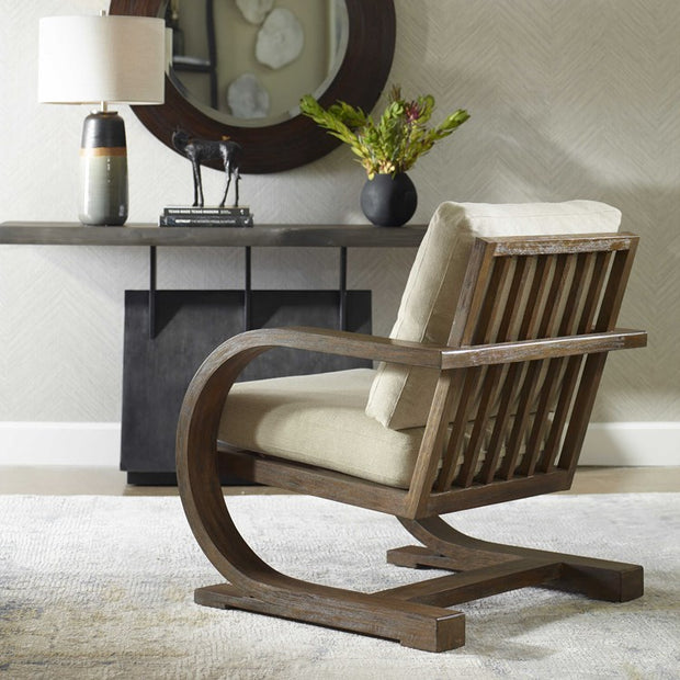 Uttermost Bedrich Neutral Cushion Fabric Mango Wood Modern Accent Lounge Chair