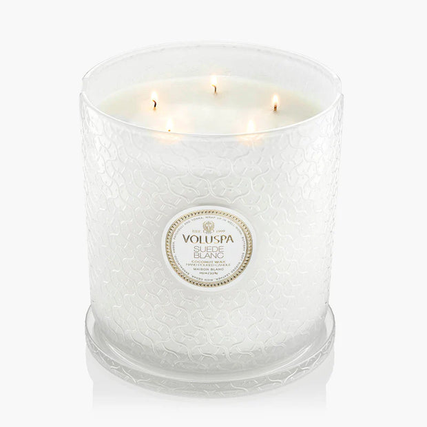 Voluspa Suede Blanc 5 Wick Hearth Candle ~ 123oz
