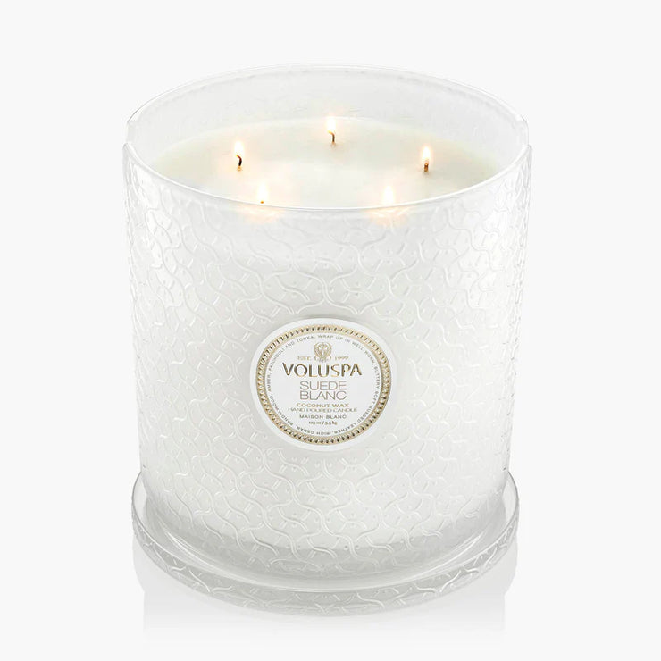 Voluspa Suede Blanc 5 Wick Hearth Candle ~ 123oz