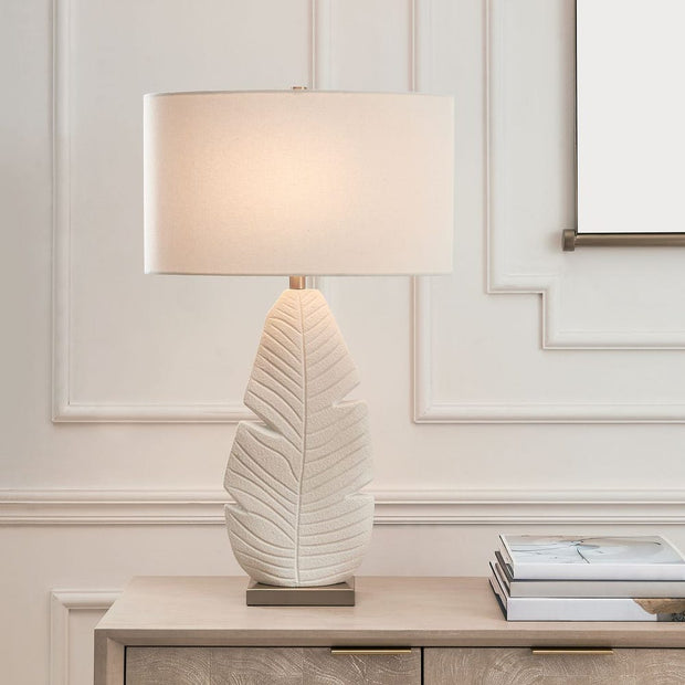 Uttermost Palm Leaf Matte White With Brass Details Table Lamp