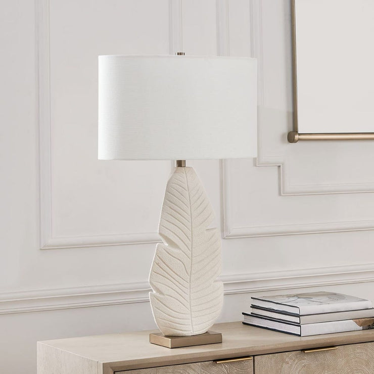 Uttermost Palm Leaf Matte White With Brass Details Table Lamp