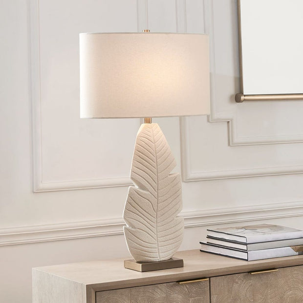 Uttermost Palm Leaf Matte White With Brass Details Table Lamp