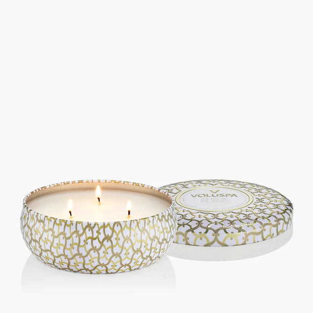 Voluspa Suede Blanc 3 Wick Tin Candle ~ 12oz