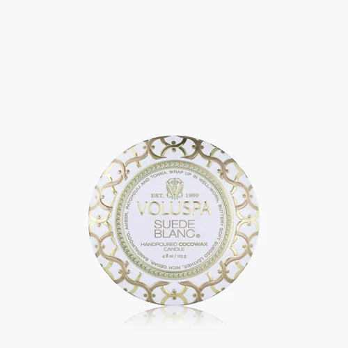 Voluspa Suede Blanc Mini Tin Candle~4oz