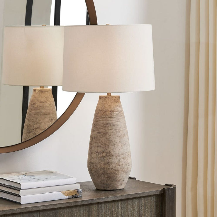 Uttermost Dunford Distressed Light Gray Wash And Dark Brown Undertones Table Lamp