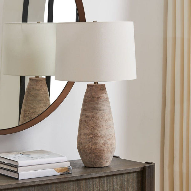 Uttermost Dunford Distressed Light Gray Wash And Dark Brown Undertones Table Lamp