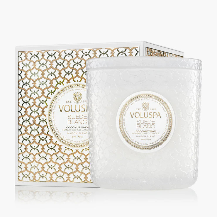 Voluspa Suede Blanc Boxed Luxe Candle ~30oz