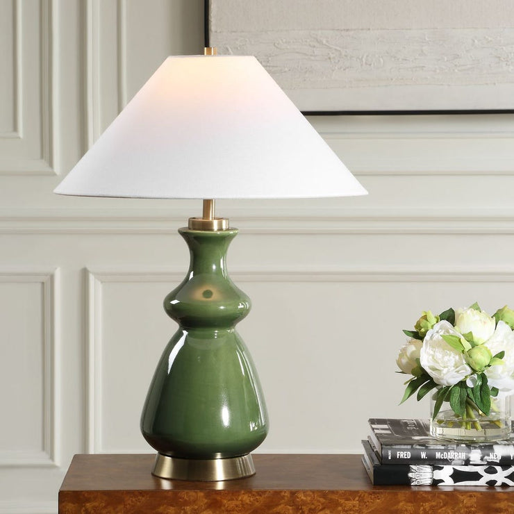 Uttermost Moss Green Thumb Table Lamp With Brass Plated Details