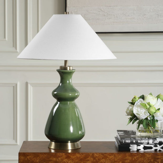 Uttermost Moss Green Thumb Table Lamp With Brass Plated Details