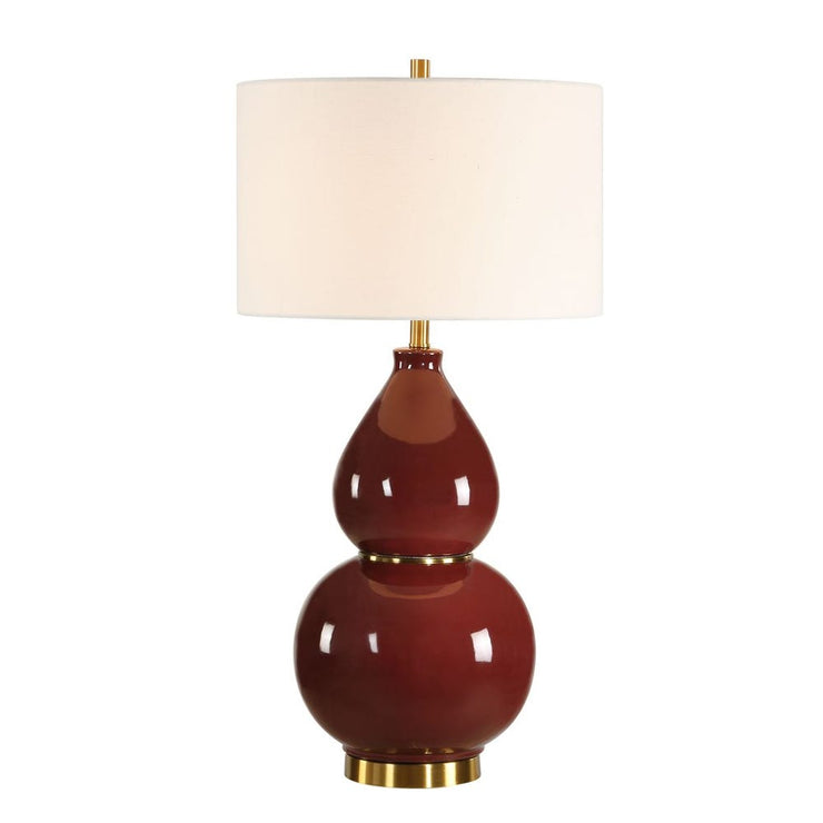 Uttermost Gourd Burgundy Glazed Table Lamp With Antique Brass Details