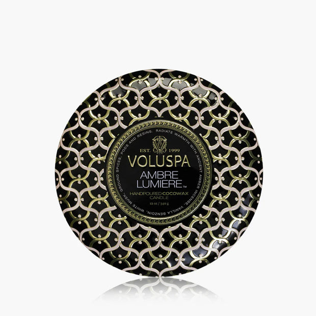 Voluspa Amber Lumiere 3 Wick Tin Candle ~ 12oz