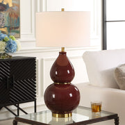 Uttermost Gourd Burgundy Glazed Table Lamp With Antique Brass Details