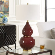 Uttermost Gourd Burgundy Glazed Table Lamp With Antique Brass Details
