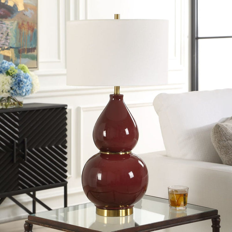 Uttermost Gourd Burgundy Glazed Table Lamp With Antique Brass Details