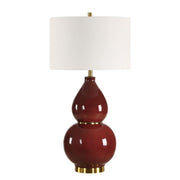 Uttermost Gourd Burgundy Glazed Table Lamp With Antique Brass Details