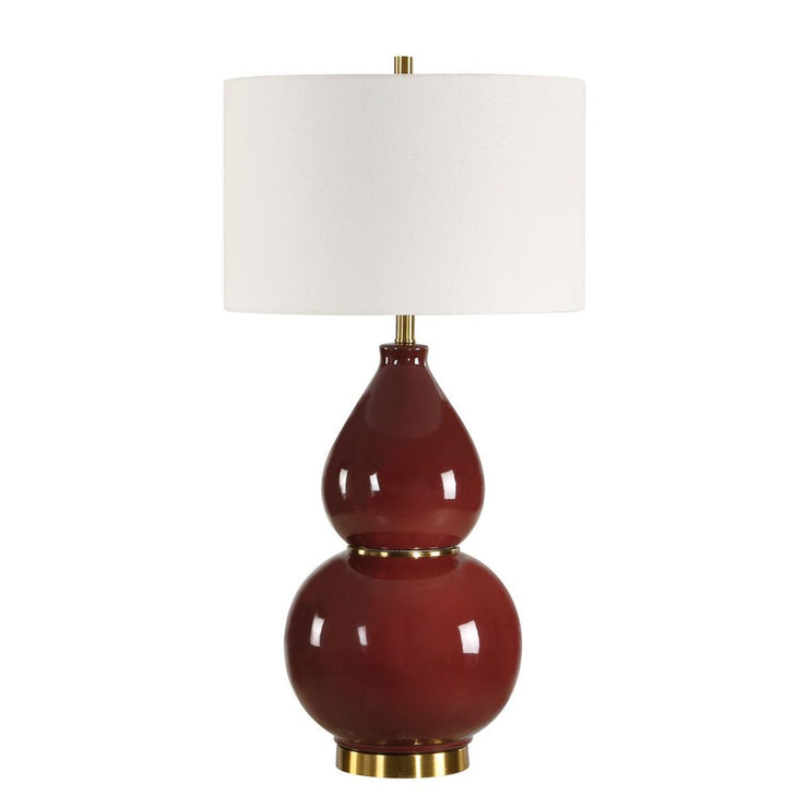 Uttermost Gourd Burgundy Glazed Table Lamp With Antique Brass Details