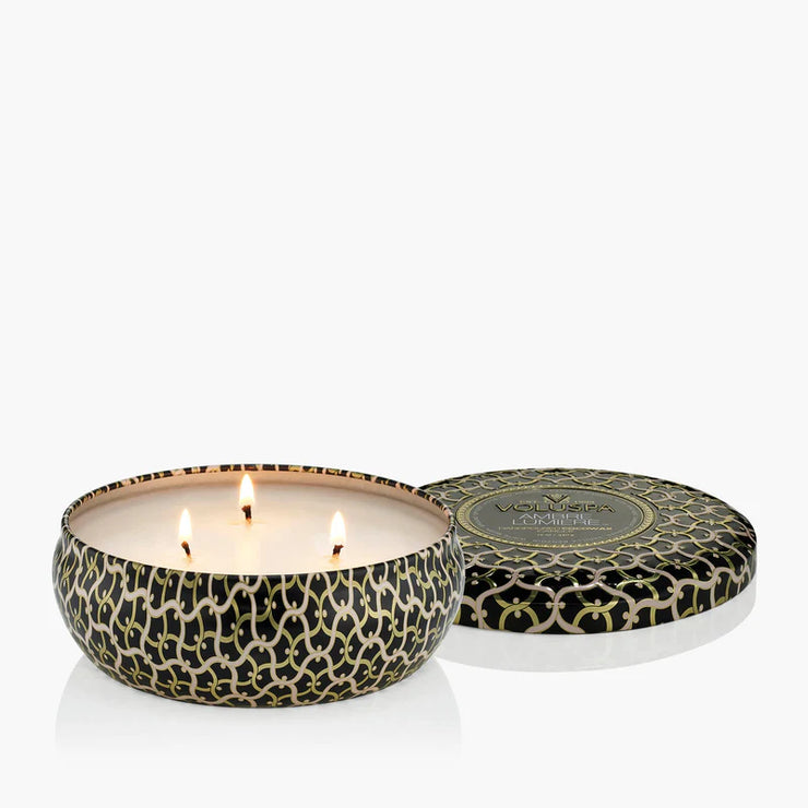 Voluspa Amber Lumiere 3 Wick Tin Candle ~ 12oz