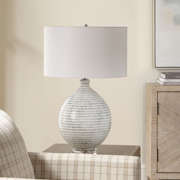 Uttermost Clary White And Gray Striped Table Lamp