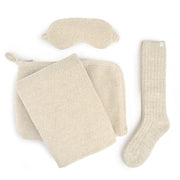 Kashwere Ultra Plush Linen with Desert Dune Fleck Travel Blanket, Pouch, Eye Mask and Spa Socks Set