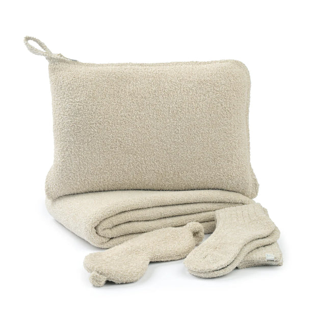 Kashwere Ultra Plush Linen with Desert Dune Fleck Travel Blanket, Pouch, Eye Mask and Spa Socks Set