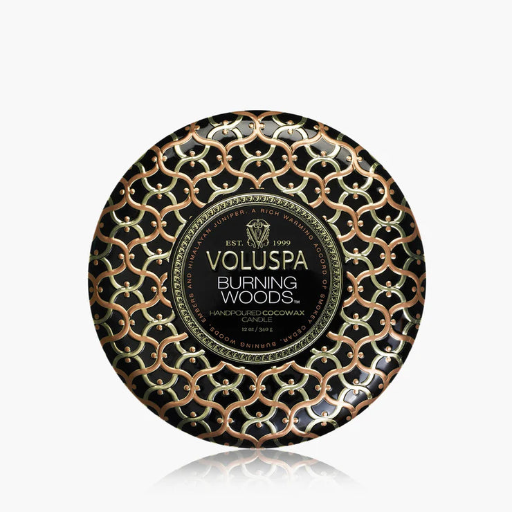 Voluspa Burning Woods 3 Wick Tin Candle ~ 12oz